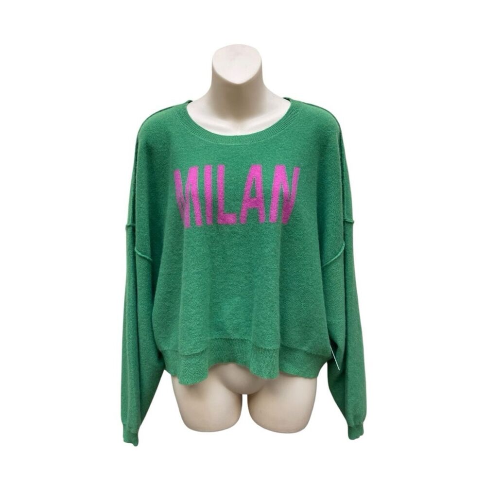 Pilcro Anthropologie 100% Cashmere Milan Sweater 2X Plus Green Pink Cropped NWT